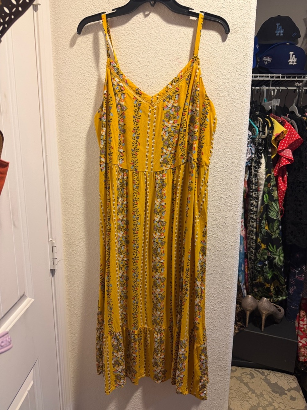 Old Navy Yellow Floral Striped Maxi Dress